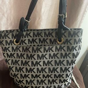 Black and grey Michael Kors monogram tote